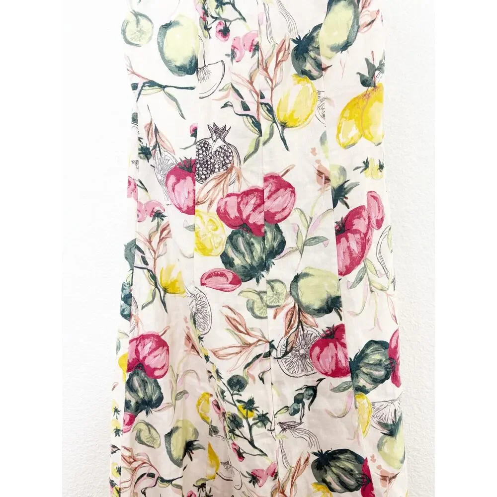 Abercrombie & Fitch Premium Linen High Neck Maxi Dress Size LP Vegetable Print